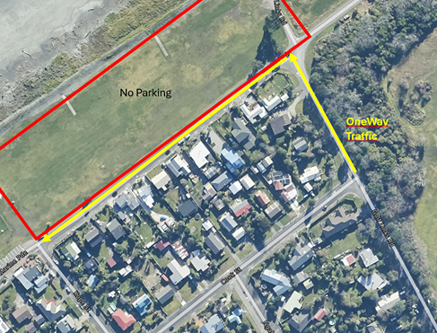 Aerial photo showing parking and traffic restrictions